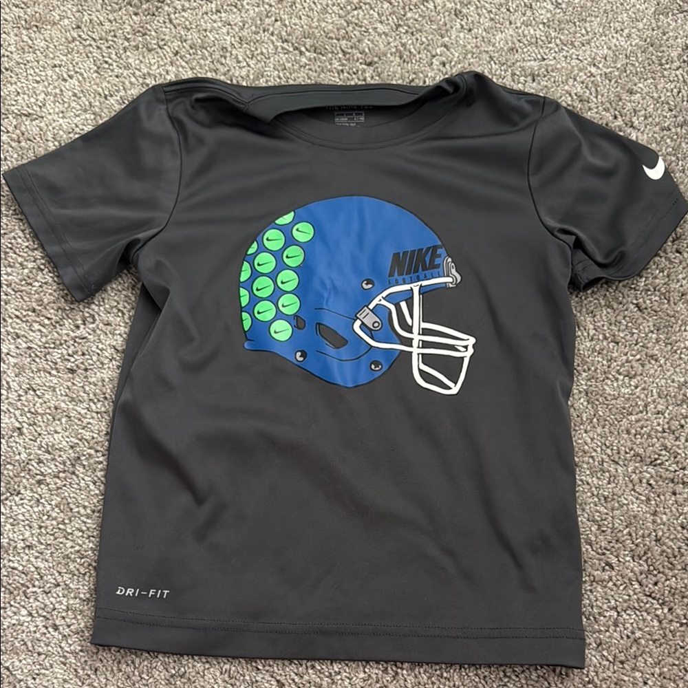Boys Nike Gray Dri-Fit Tee with Helmet Design